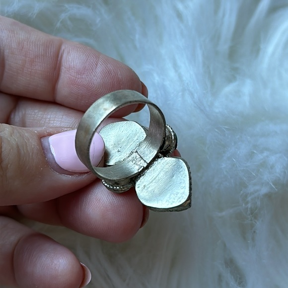 Boho Turquoise, Coral and Sterling Silver Navajo-style ring Size 8.5 - Picture 6 of 6